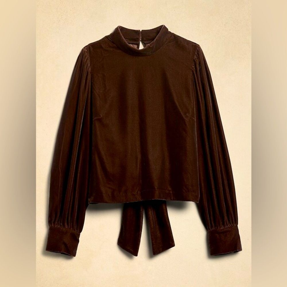 Banana Republic Mock Neck Open Back Cropped Velvet Blouse - Retail: $90 | Size L